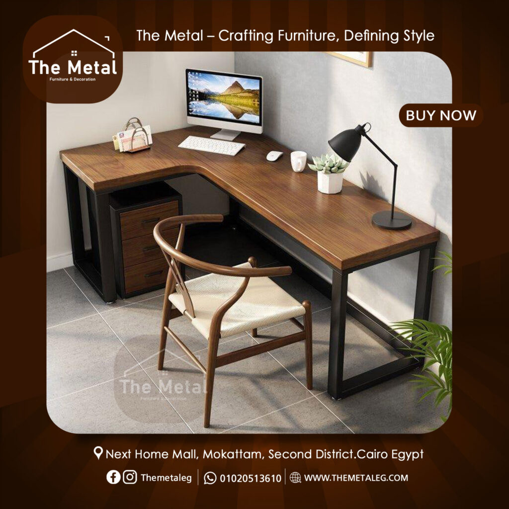 L-Shape Office Desk – Wooden & Metal Corner Desk