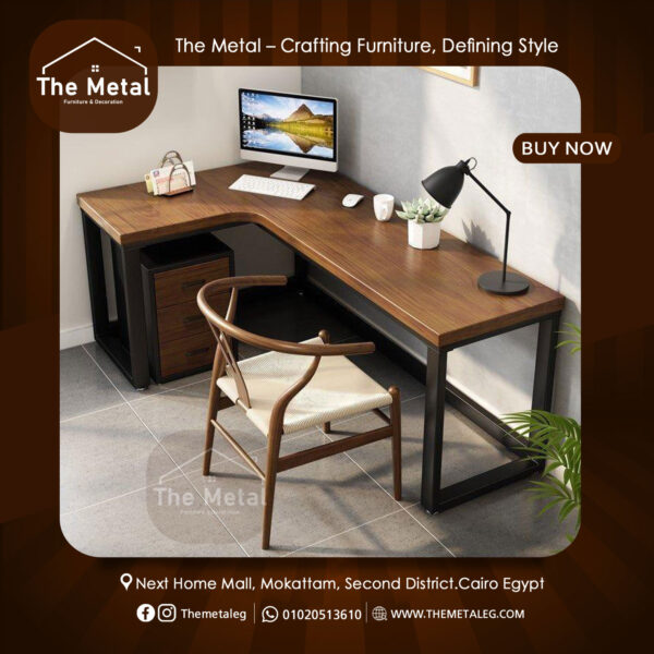 L-Shape Office Desk – Wooden & Metal Corner Desk