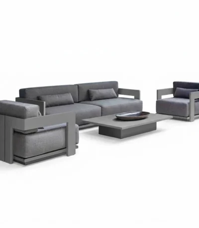 "Perfect Balance Outdoor Set" طقم جلسة خارجية مودرن – ألومنيوم وقماش ووتربروف