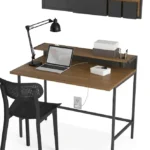 Wood & Metal Home Office Desk with Shelf – مكتب منزلي خشب ومعدن مع رف