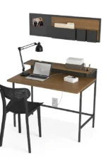 Wood & Metal Home Office Desk with Shelf – مكتب منزلي خشب ومعدن مع رف