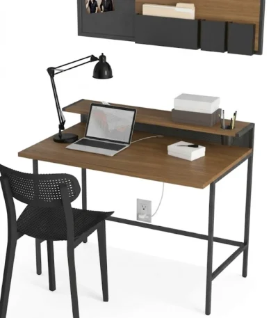 Wood & Metal Home Office Desk with Shelf – مكتب منزلي خشب ومعدن مع رف