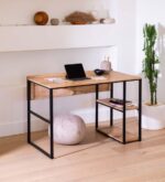 Wood and Metal Home Computer Desk – مكتب كمبيوتر منزلي خشب ومعدن مع أرفف