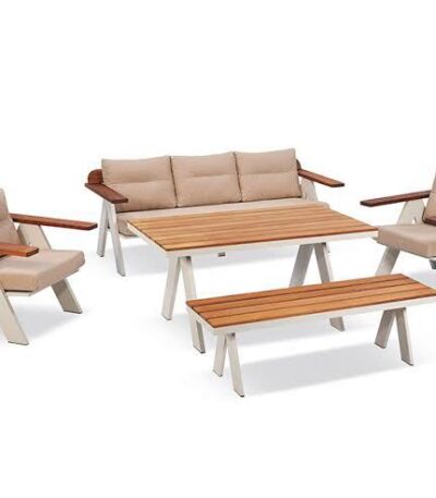 Havana Outdoor Set – Pine Wood & Electrostatic – طقم أثاث خارجي فاخر (كنبة وكراسي وترابيزة وبيتش)