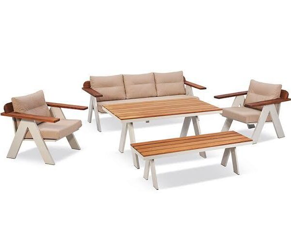 Havana Outdoor Set – Pine Wood & Electrostatic – طقم أثاث خارجي فاخر (كنبة وكراسي وترابيزة وبيتش)