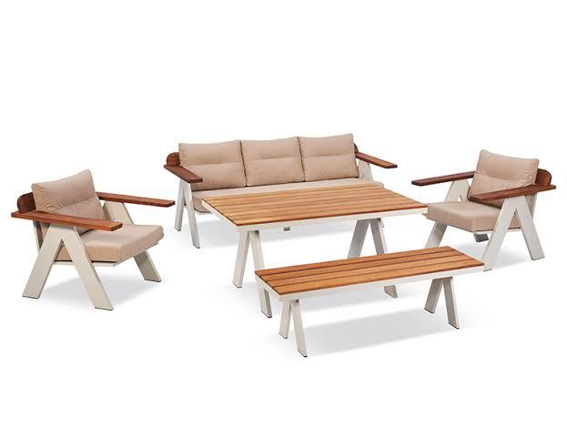 Havana Outdoor Set – Pine Wood & Electrostatic – طقم أثاث خارجي فاخر (كنبة وكراسي وترابيزة وبيتش)
