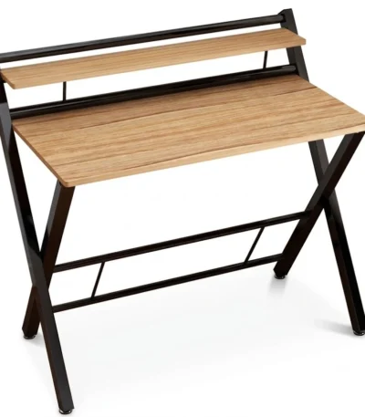 Wood & Metal Home Office Desk with Shelf – مكتب منزلي خشب ومعدن مع رف