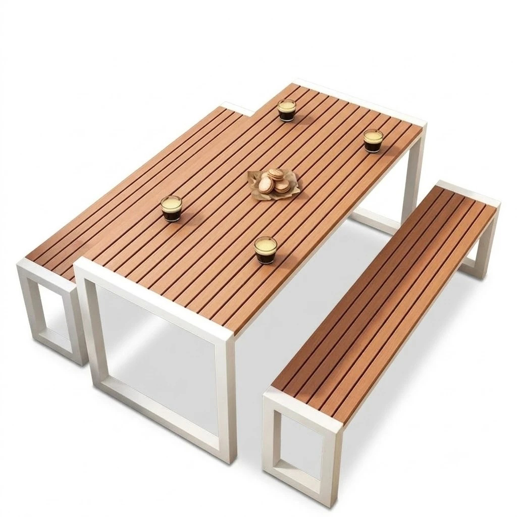 "Haya Outdoor Dining Table" طاولة طعام خارجية فاخرة – خشب طبيعي ومعدن