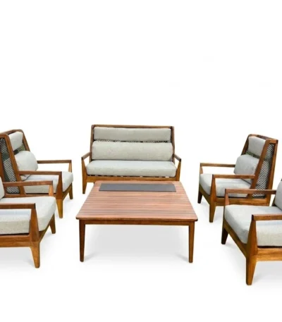 "Urban Outdoor Set" طقم حدائق خارجي فاخر – خشب تيك ومعدن