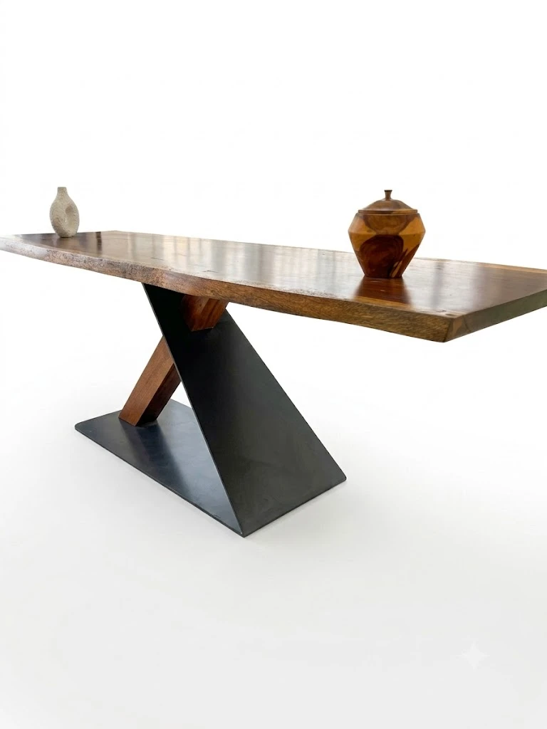 ترابيزة سفرة ومكتب تيك طبيعي مودرن - Xylon Live Edge Solid Wood Table