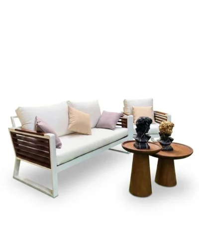 Eden Outdoor Sofa Set | Luxury Wood & Metal Lounge – طقم كنب خارجي فاخر خشب ومعدن